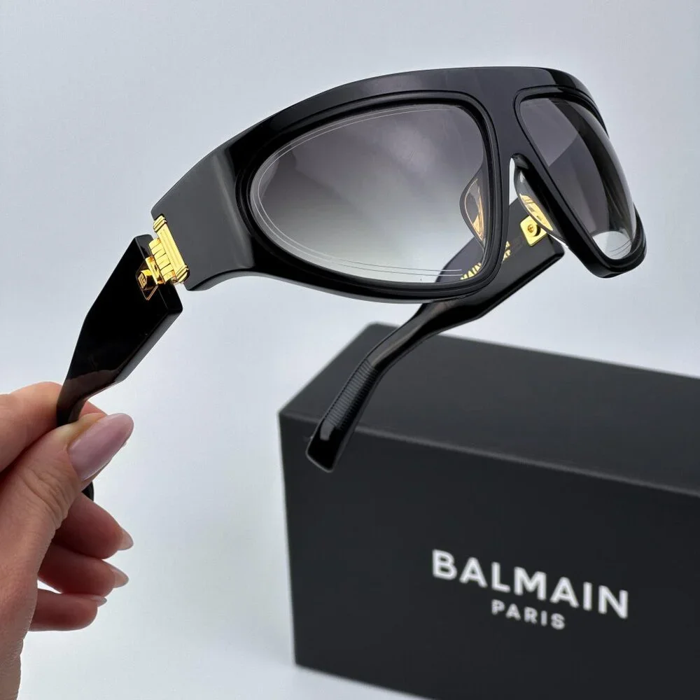 Balmain Women Sunglasses Titanium Black Gold Grey Gradient Wraparound B-ESCAPE Balmain B-ESCAPE Wraparound Sunglasses Black Gold Tone Hardware main image 2